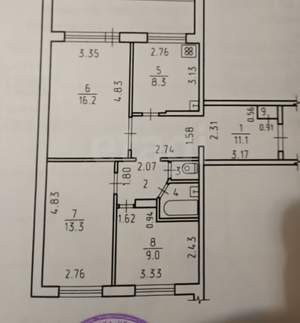 3-к квартира, вторичка, 64м2, 8/12 этаж