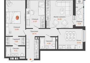 3-к квартира, вторичка, 78м2, 6/13 этаж