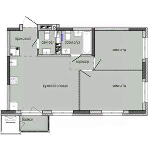 2-к квартира, строящийся дом, 55м2, 7/16 этаж