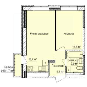 1-к квартира, строящийся дом, 38м2, 17/17 этаж