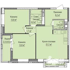 2-к квартира, строящийся дом, 64м2, 10/17 этаж