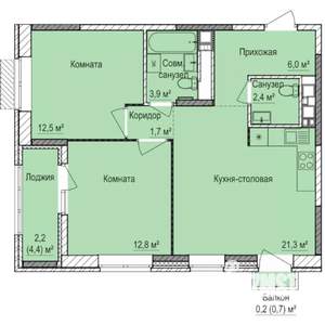 2-к квартира, строящийся дом, 63м2, 17/17 этаж