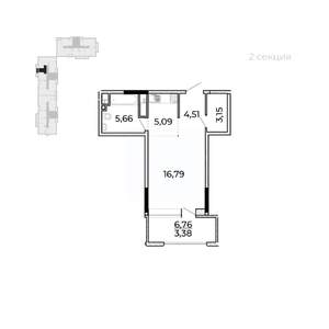 Студия квартира, вторичка, 42м2, 8/17 этаж