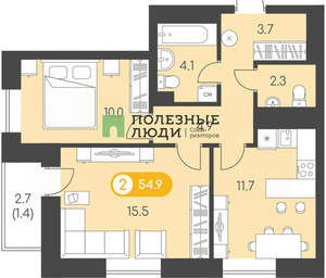 2-к квартира, вторичка, 55м2, 21/9 этаж