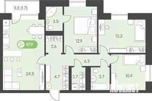 3-к квартира, строящийся дом, 88м2, 5/9 этаж