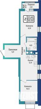 2-к квартира, строящийся дом, 51м2, 14/17 этаж