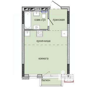 Студия квартира, строящийся дом, 26м2, 4/16 этаж