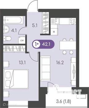 2-к квартира, вторичка, 42м2, 10/24 этаж