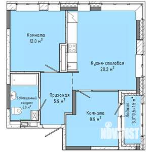 2-к квартира, строящийся дом, 55м2, 1/16 этаж