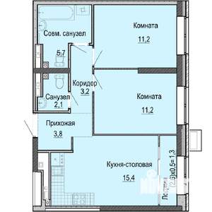 2-к квартира, строящийся дом, 54м2, 2/25 этаж
