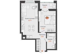 1-к квартира, вторичка, 42м2, 2/16 этаж