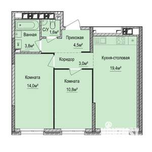 2-к квартира, вторичка, 56м2, 1/17 этаж