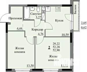 2-к квартира, строящийся дом, 54м2, 11/17 этаж