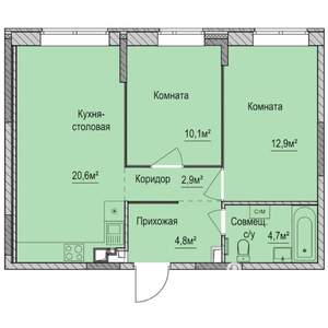 2-к квартира, строящийся дом, 56м2, 1/17 этаж