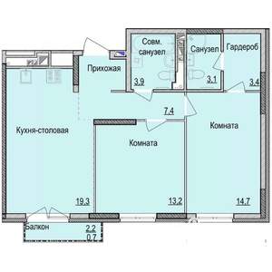 2-к квартира, строящийся дом, 65м2, 9/17 этаж