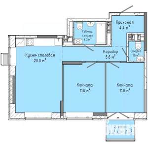 2-к квартира, строящийся дом, 60м2, 11/16 этаж