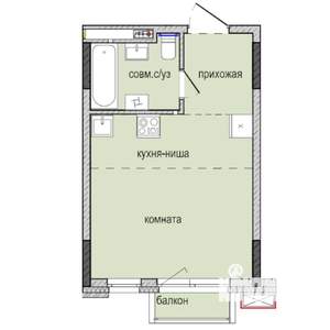 Студия квартира, строящийся дом, 26м2, 13/16 этаж