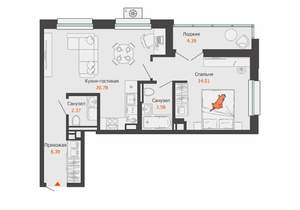 1-к квартира, вторичка, 50м2, 3/16 этаж