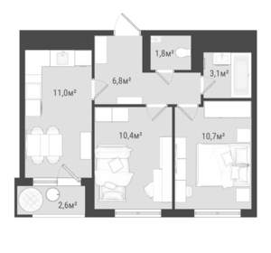 2-к квартира, вторичка, 46м2, 20/25 этаж