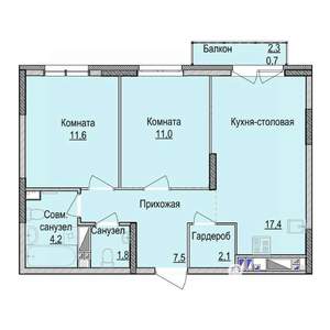 2-к квартира, вторичка, 56м2, 16/17 этаж