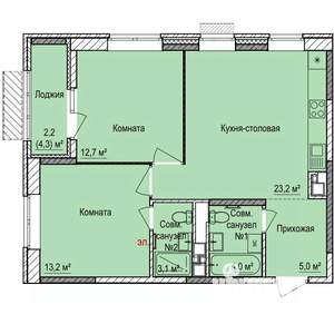 2-к квартира, строящийся дом, 63м2, 9/17 этаж