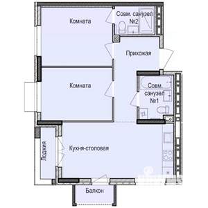 2-к квартира, строящийся дом, 58м2, 8/17 этаж