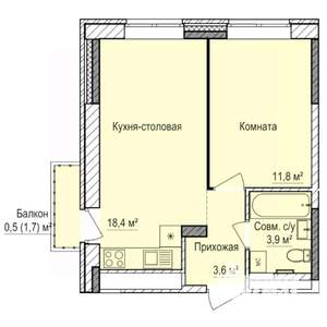 1-к квартира, строящийся дом, 38м2, 12/17 этаж