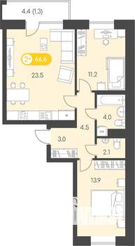 2-к квартира, строящийся дом, 67м2, 9/9 этаж