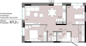 2-к квартира, строящийся дом, 67м2, 2/15 этаж