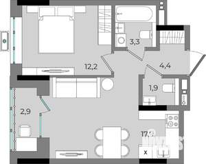 1-к квартира, вторичка, 43м2, 15/16 этаж