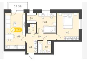 2-к квартира, вторичка, 66м2, 22/24 этаж