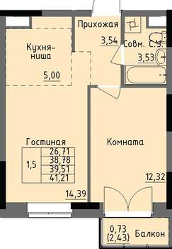 1-к квартира, строящийся дом, 40м2, 7/17 этаж