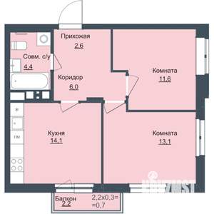 2-к квартира, строящийся дом, 53м2, 4/17 этаж