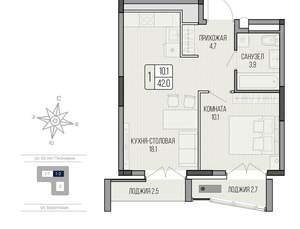 1-к квартира, вторичка, 42м2, 7/9 этаж