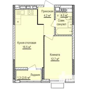 1-к квартира, строящийся дом, 39м2, 16/17 этаж
