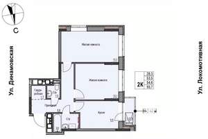 2-к квартира, строящийся дом, 55м2, 8/17 этаж