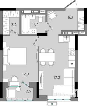 1-к квартира, вторичка, 46м2, 8/16 этаж