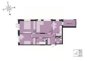 3-к квартира, строящийся дом, 62м2, 16/17 этаж