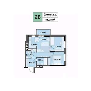 2-к квартира, строящийся дом, 53м2, 11/26 этаж