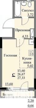Студия квартира, строящийся дом, 29м2, 11/17 этаж