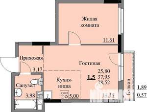 1-к квартира, строящийся дом, 40м2, 5/17 этаж