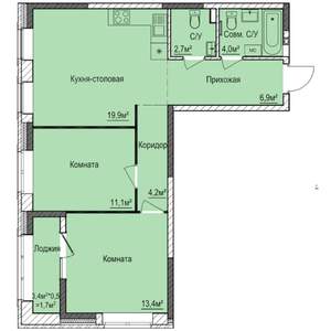 2-к квартира, строящийся дом, 64м2, 1/17 этаж