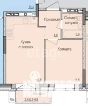 1-к квартира, сданный дом, 41м2, 12/15 этаж