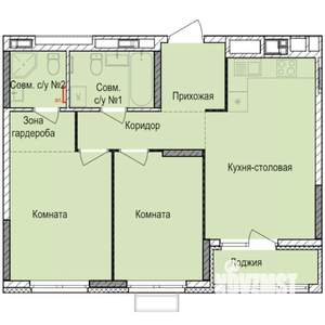 2-к квартира, строящийся дом, 58м2, 8/17 этаж