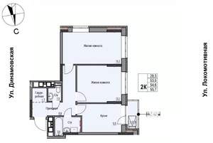 2-к квартира, строящийся дом, 55м2, 10/17 этаж