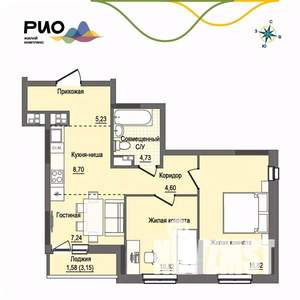 2-к квартира, вторичка, 59м2, 3/17 этаж