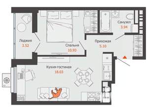 1-к квартира, вторичка, 40м2, 5/13 этаж