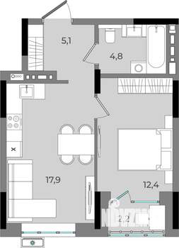 1-к квартира, вторичка, 42м2, 7/16 этаж