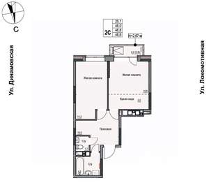 2-к квартира, строящийся дом, 47м2, 5/17 этаж