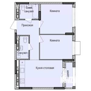 2-к квартира, строящийся дом, 55м2, 6/17 этаж
